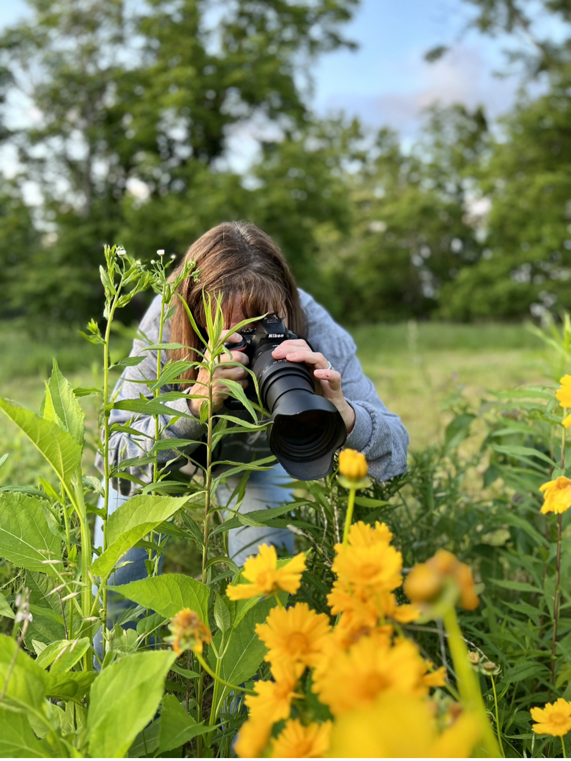 Mary Ann Gilfillan photographing flowers outdoors